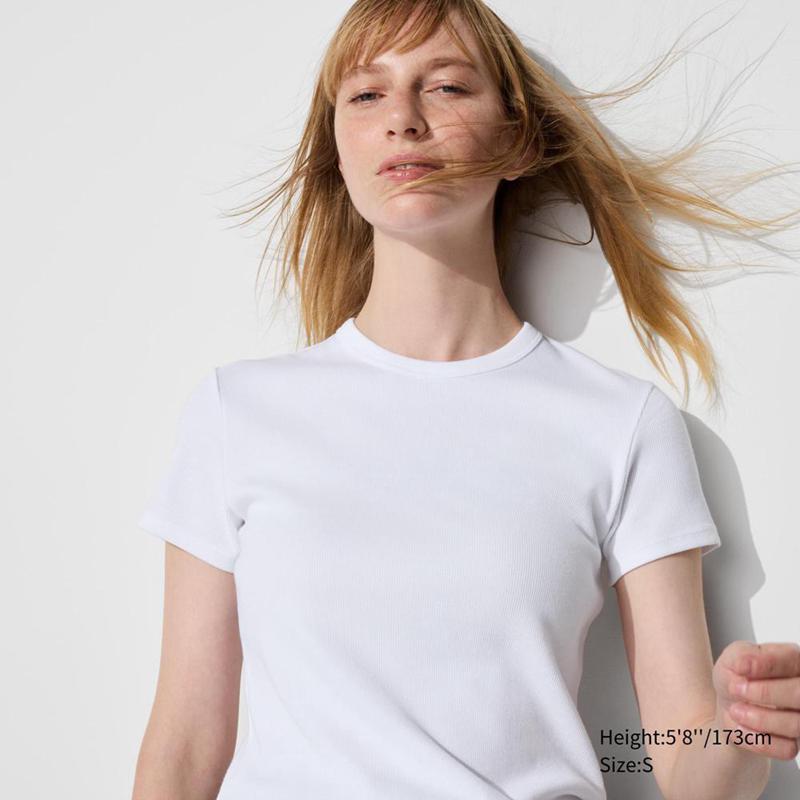 Uniqlo Soft Ribbed Women T-Shirts White  US |  HVMC-39716