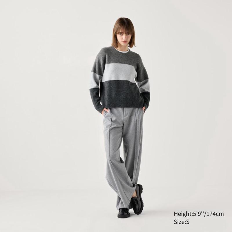 Uniqlo Soufflé Yarn Crew Neck (Colour Block) Women Jumper Grey  US |  SKAW-89652