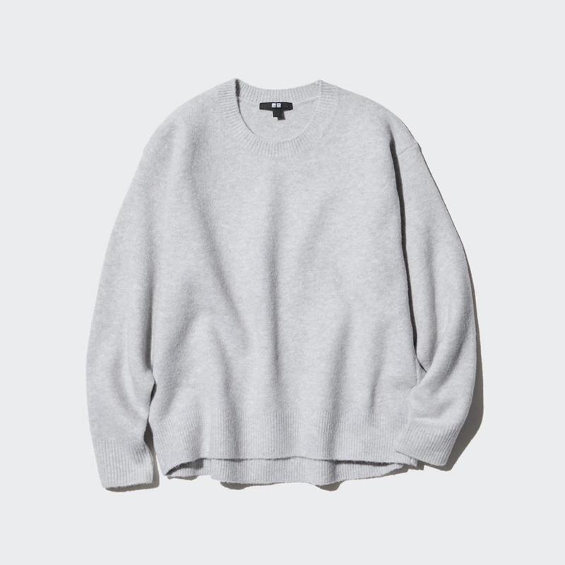 Uniqlo Soufflé Yarn Crew Neck Women Jumper Light Grey  US |  CNLZ-81436