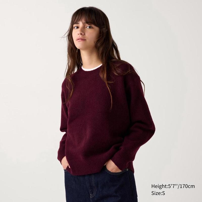 Uniqlo Soufflé Yarn Crew Neck Women Jumper Wine  US |  KPXU-05932