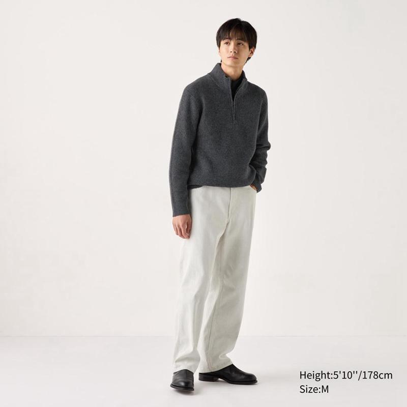 Uniqlo Soufflé Yarn Half-Zip Men Jumper Beige  US |  INTA-17692