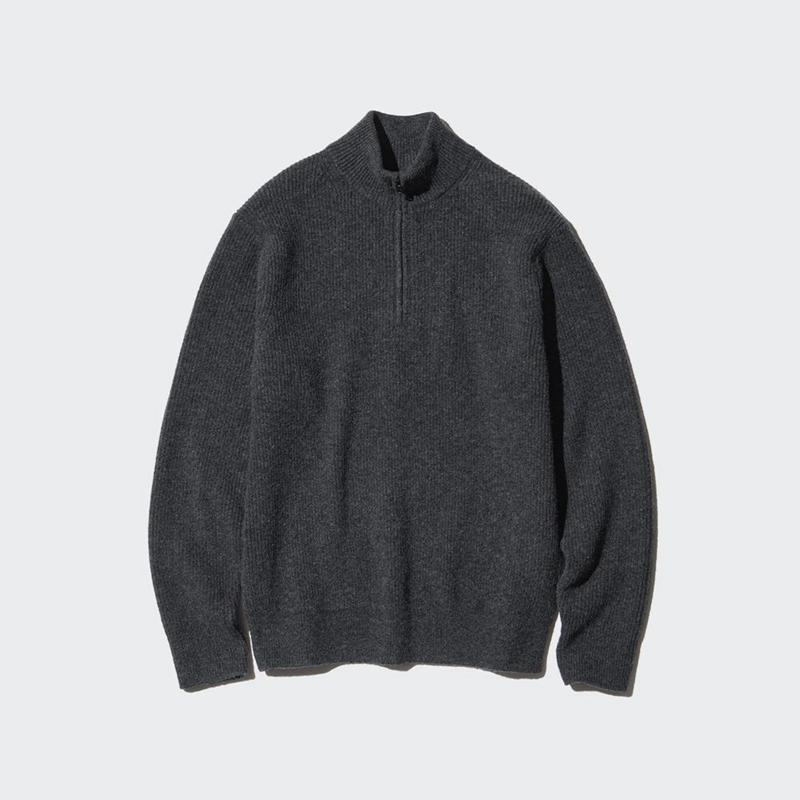 Uniqlo Soufflé Yarn Half-Zip Men Jumper Black  US |  GSHZ-05912