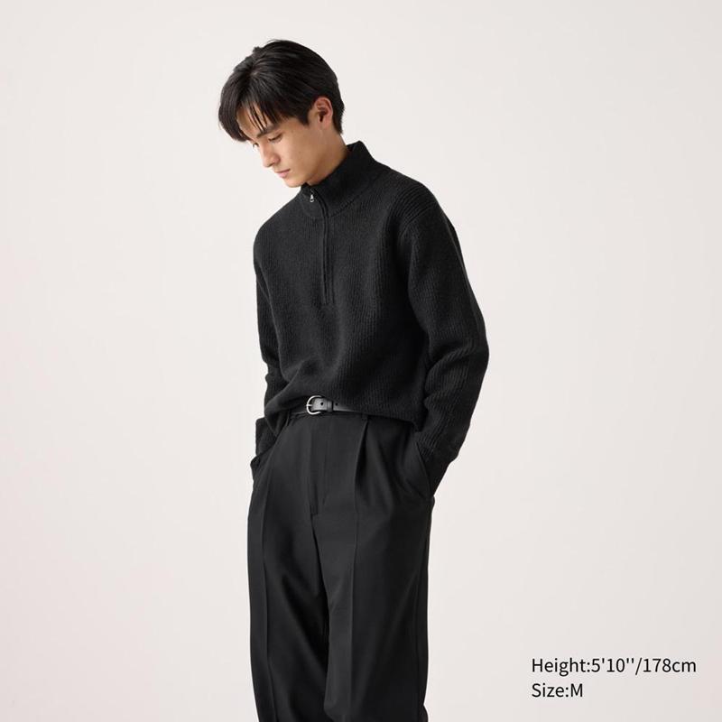 Uniqlo Soufflé Yarn Half-Zip Men Jumper Black  US |  GSHZ-05912