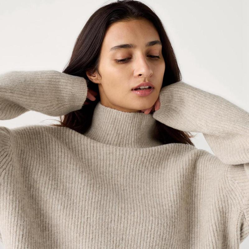 Uniqlo Soufflé Yarn High Neck Women Jumper Off White  US |  SRPX-86395