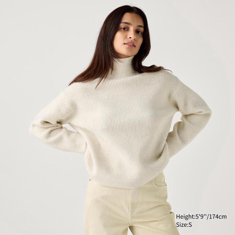 Uniqlo Soufflé Yarn High Neck Women Jumper Off White  US |  SRPX-86395