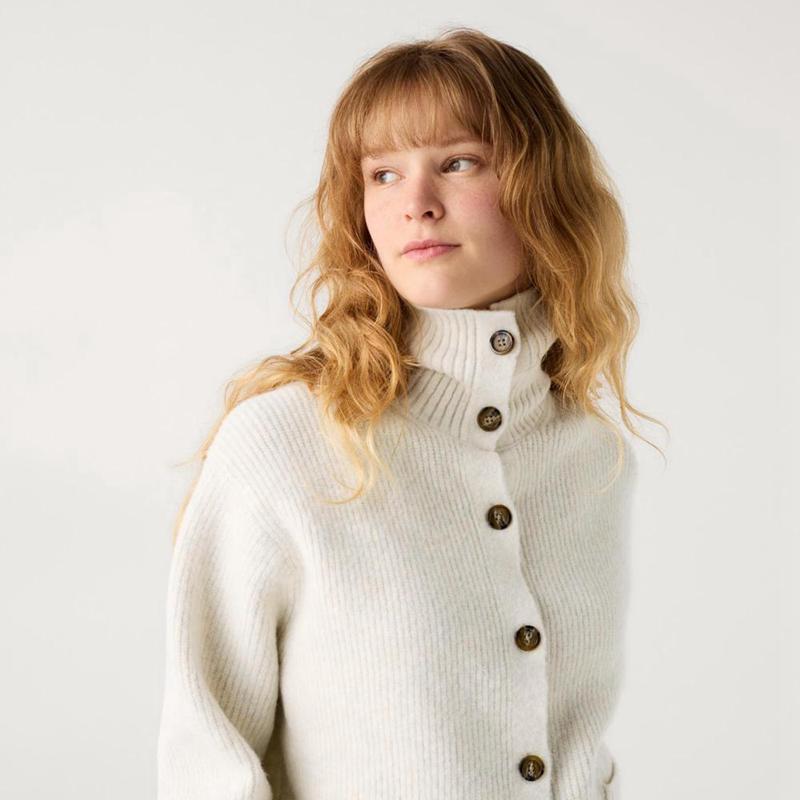 Uniqlo Soufflé Yarn Knit Blouson Women Cardigans Off White  US |  PRVQ-70532