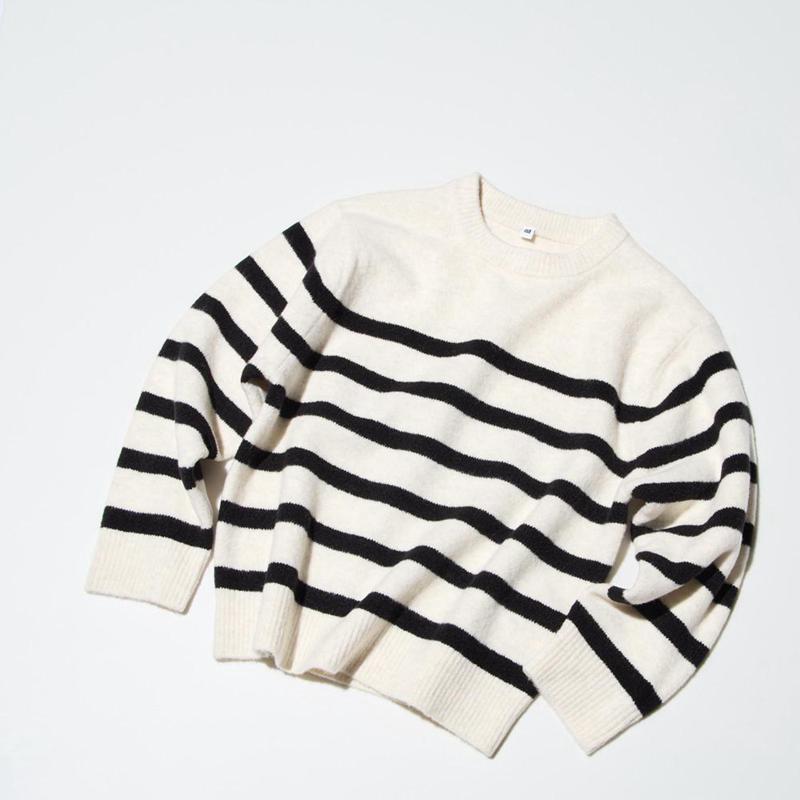 Uniqlo Soufflé Yarn (Stripe) Kids' Jumper Off White  US |  ZGPS-79681