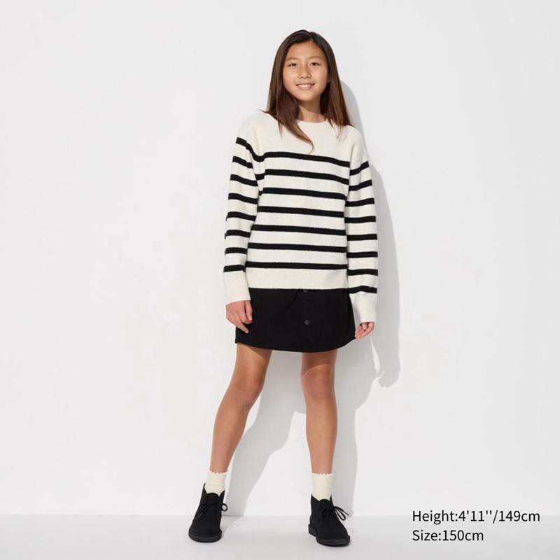 Uniqlo Soufflé Yarn (Stripe) Kids' Jumper Off White  US |  ZGPS-79681