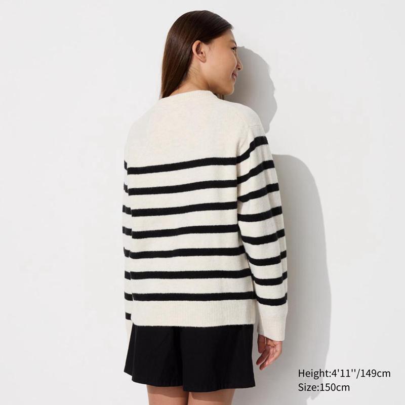 Uniqlo Soufflé Yarn (Stripe) Kids' Jumper Off White  US |  ZGPS-79681