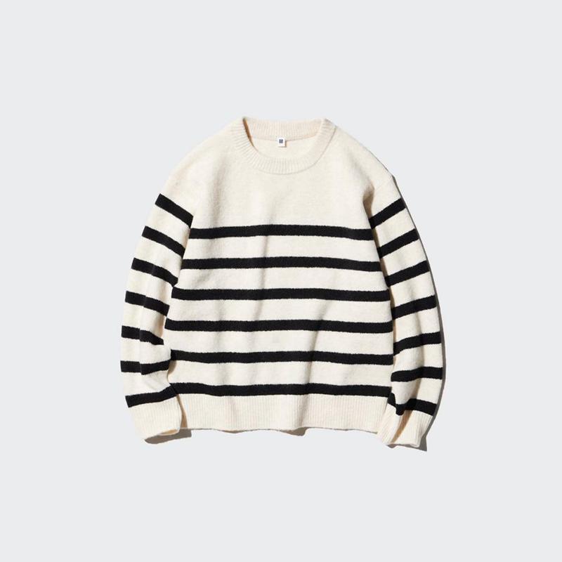 Uniqlo Soufflé Yarn (Stripe) Kids' Jumper Off White  US |  ZGPS-79681