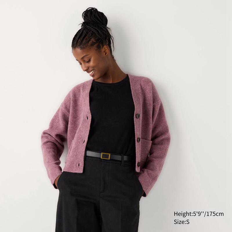 Uniqlo Soufflé Yarn V Neck Short Women Cardigans Purple  US |  UTFV-06318