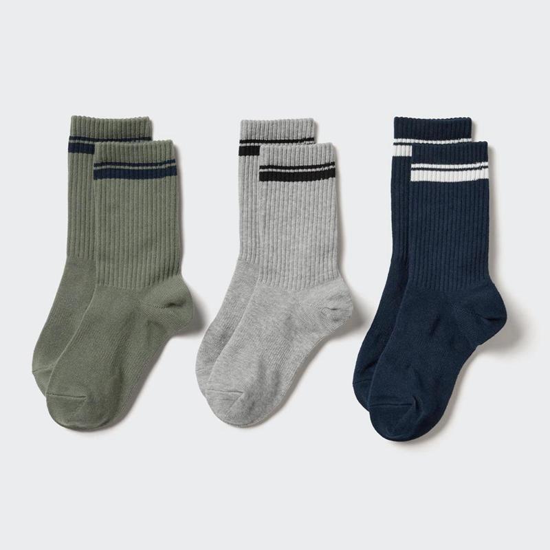 Uniqlo (Stripe, 3 Pairs) Kids\' Socks Olive  US |  NDXS-73540