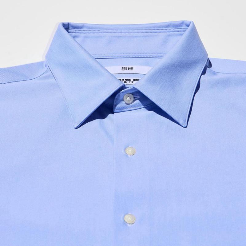 Uniqlo Super Non-Iron Jersey Slim Fit (Regular Collar) Men Shirts Blue  US |  NXDU-37481