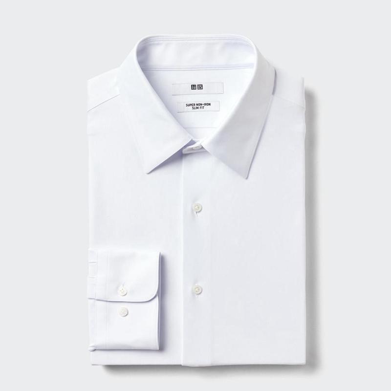 Uniqlo Super Non-Iron Jersey Slim Fit (Regular Collar) Men Shirts White  US |  CNFR-40671