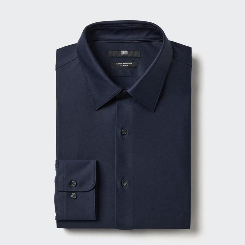 Uniqlo Super Non-Iron Jersey Slim Fit (Regular Collar) Men Shirts Navy  US |  JGZN-14893