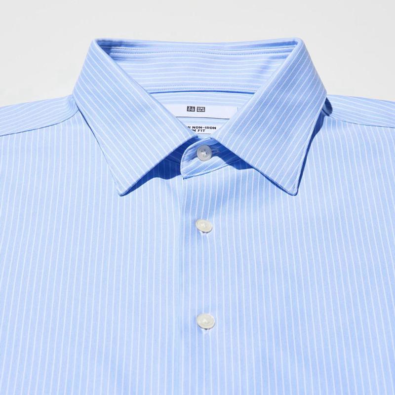 Uniqlo Super Non-Iron Jersey Slim Fit (Regular Collar, Stripe) Men Shirts Blue  US |  AMSX-40869