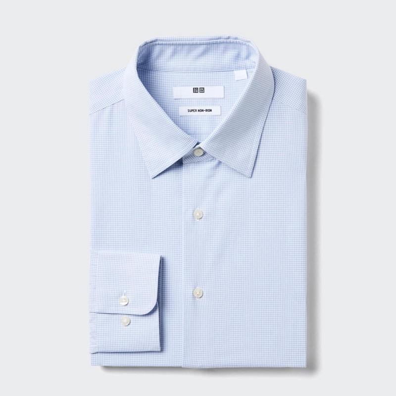 Uniqlo Super Non-Iron Regular Fit (Regular Collar, Check) Men Shirts Blue  US |  KNWQ-31075