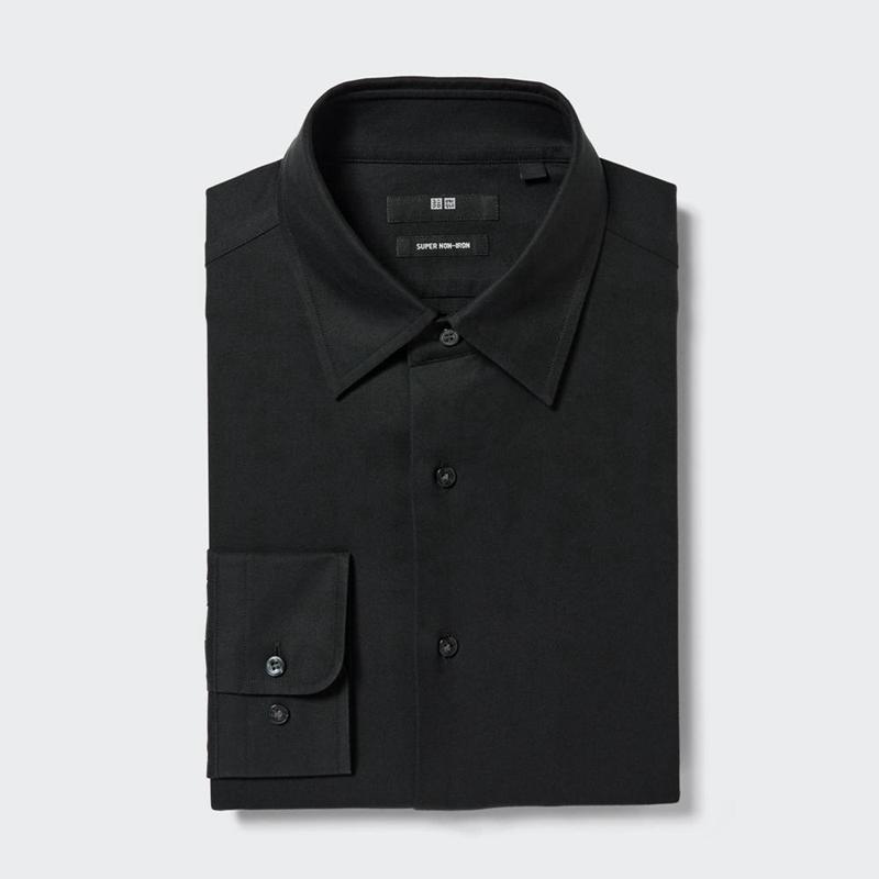 Uniqlo Super Non-Iron Regular Fit (Regular Collar) Men Shirts Black  US |  MPYE-82457