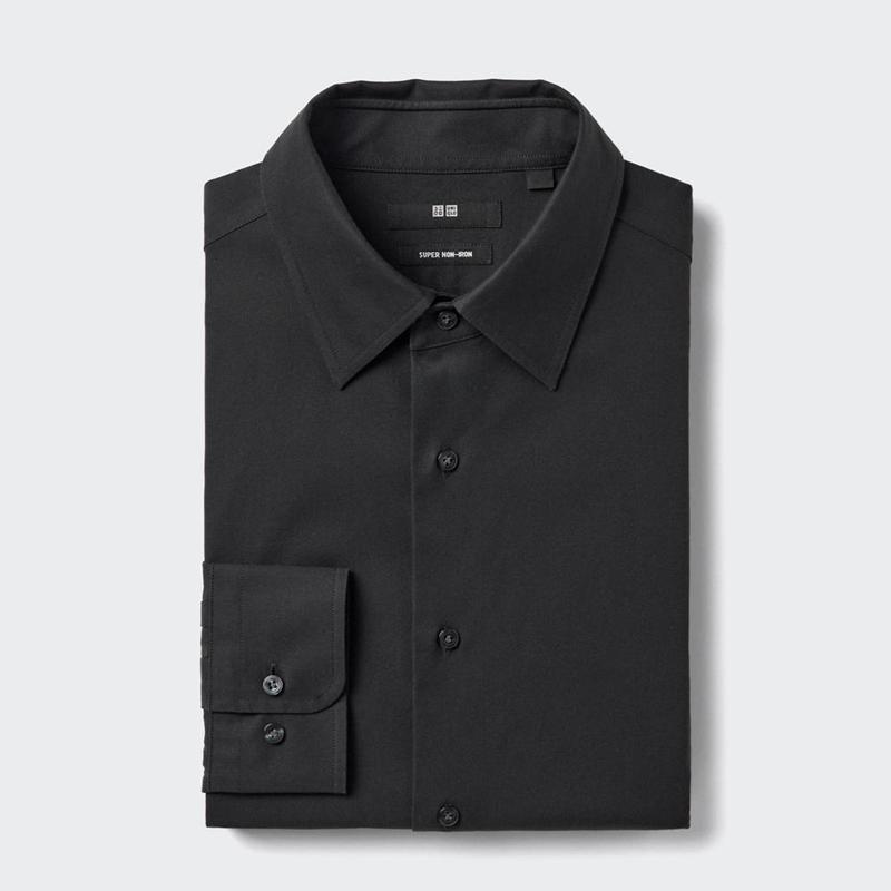 Uniqlo Super Non-Iron Regular Fit (Regular Collar) Men Shirts Black  US |  VLTA-31582