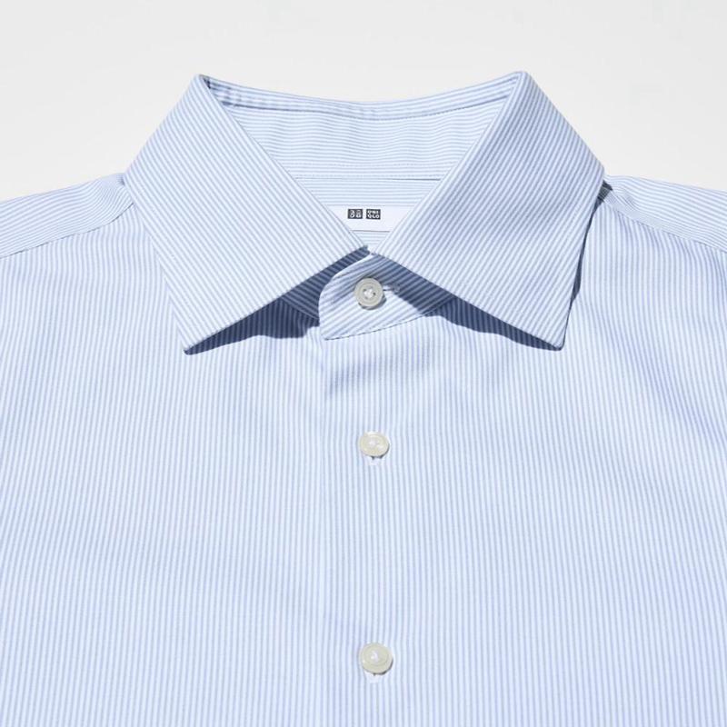 Uniqlo Super Non-Iron Regular Fit (Semi-Cutaway Collar, Stripe) Men Shirts Blue  US |  KRGH-45187