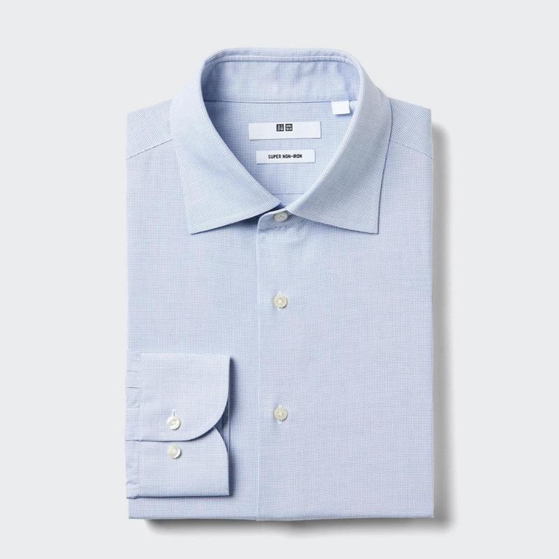 Uniqlo Super Non-Iron Regular Fit (Semi-Cutaway Collar, Check) Men Shirts Blue  US |  GANS-34879