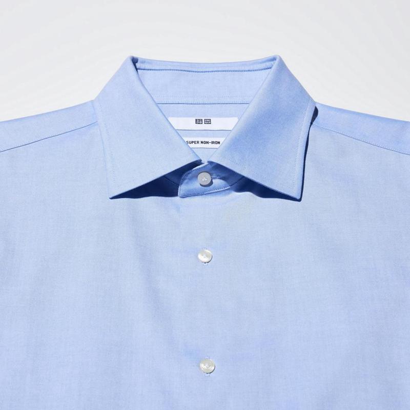 Uniqlo Super Non-Iron Regular Fit (Semi-Cutaway Collar) Men Shirts Light Blue  US |  HQFW-52840