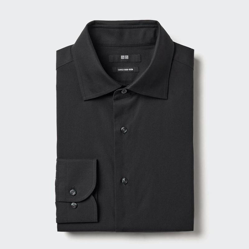 Uniqlo Super Non-Iron Regular Fit (Semi-Cutaway Collar) Men Shirts Black  US |  FVRT-80973