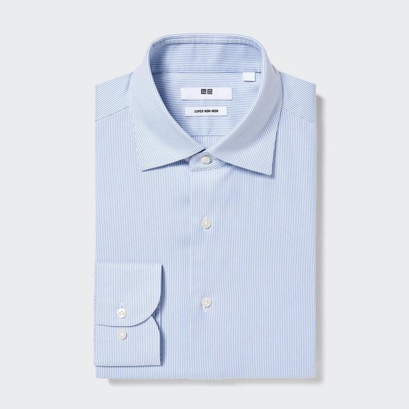 Uniqlo Super Non-Iron Regular Fit (Semi-Cutaway Collar, Stripe) Men Shirts Blue  US |  BCWF-75920