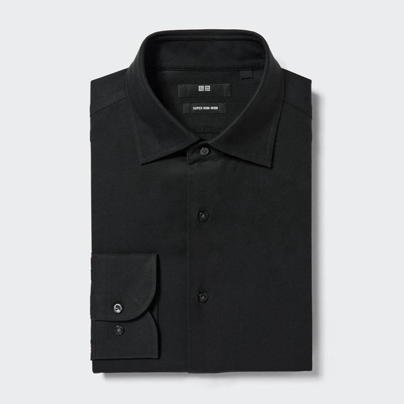 Uniqlo Super Non-Iron Regular Fit (Semi-Cutaway Collar) Men Shirts Black  US |  WMSJ-67345