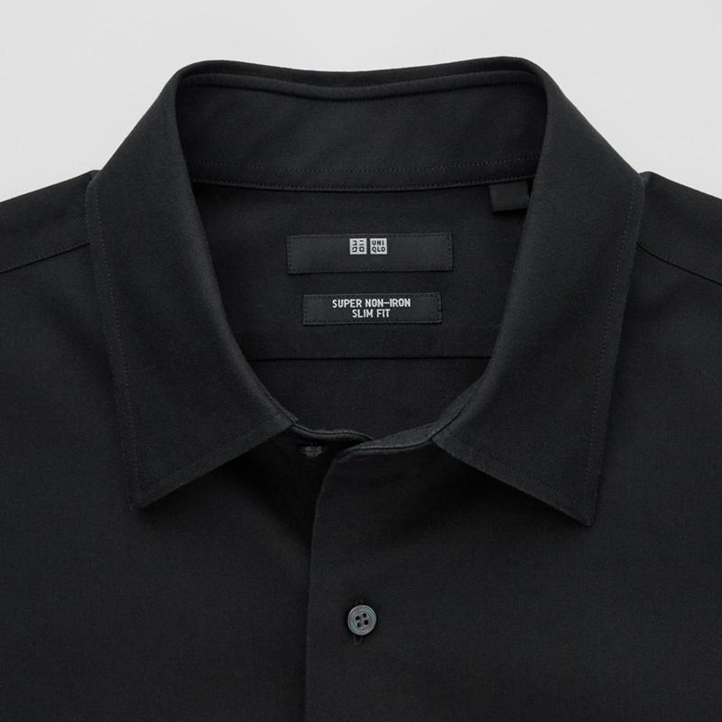 Uniqlo Super Non-Iron Slim Fit (Regular Collar) Men Shirts Black  US |  RZHP-80165