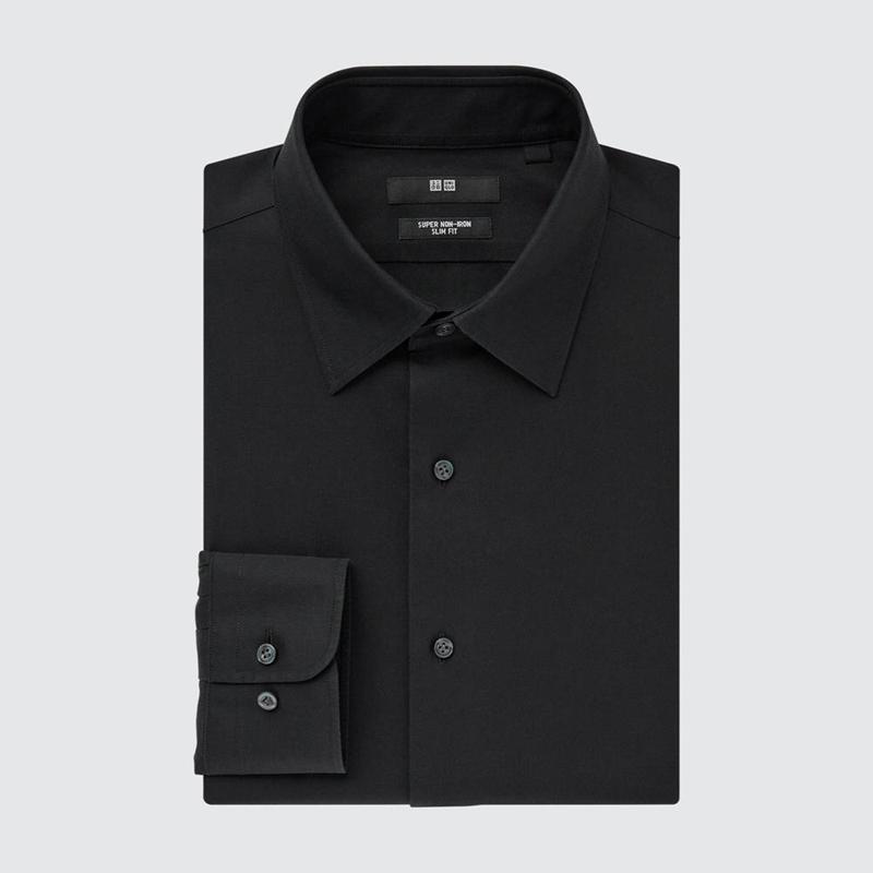 Uniqlo Super Non-Iron Slim Fit (Regular Collar) Men Shirts Black  US |  RZHP-80165