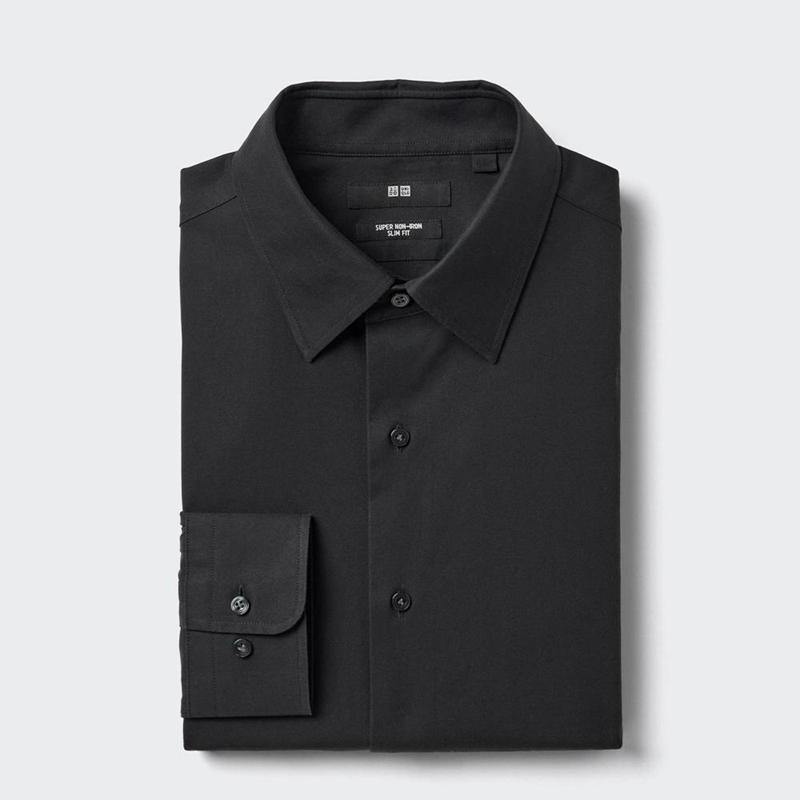 Uniqlo Super Non-Iron Slim Fit (Regular Collar) Men Shirts Black  US |  PDGB-58620