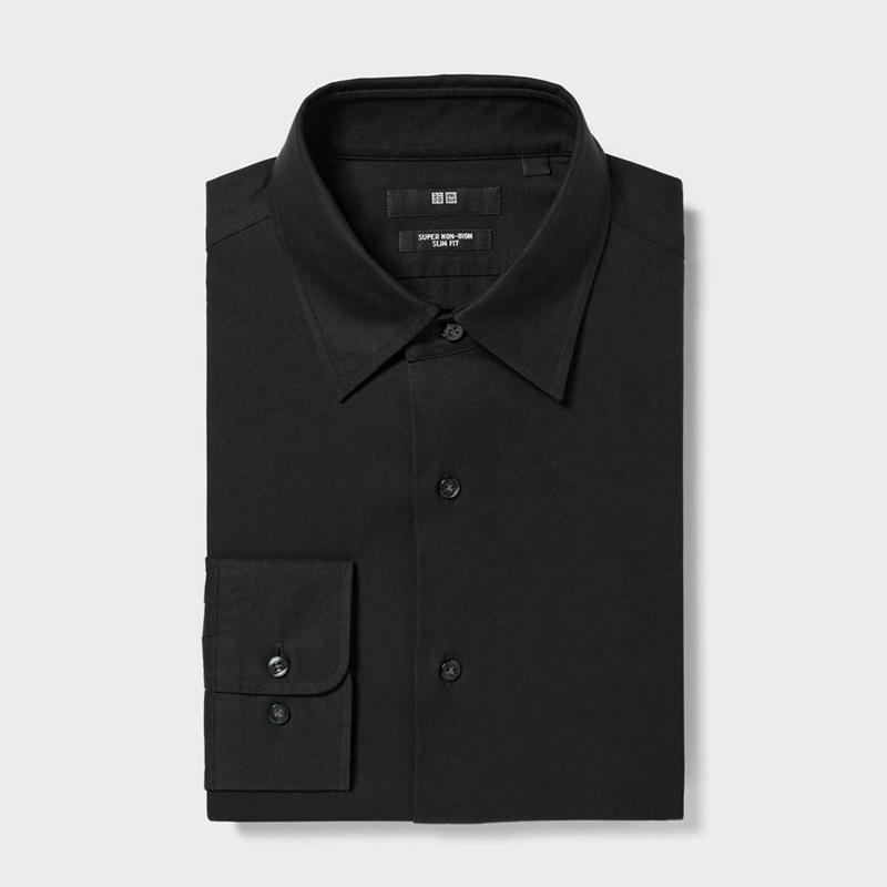 Uniqlo Super Non-Iron Slim Fit (Regular Collar) Men Shirts Black  US |  OWZS-07165