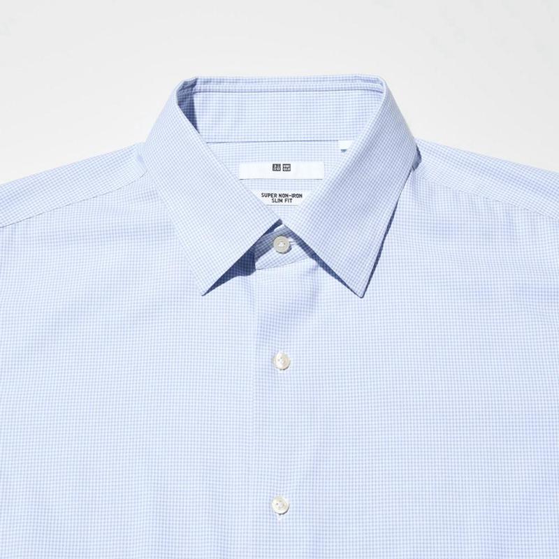 Uniqlo Super Non-Iron Slim Fit (Regular Collar, Check) Men Shirts Blue  US |  BSQA-12469