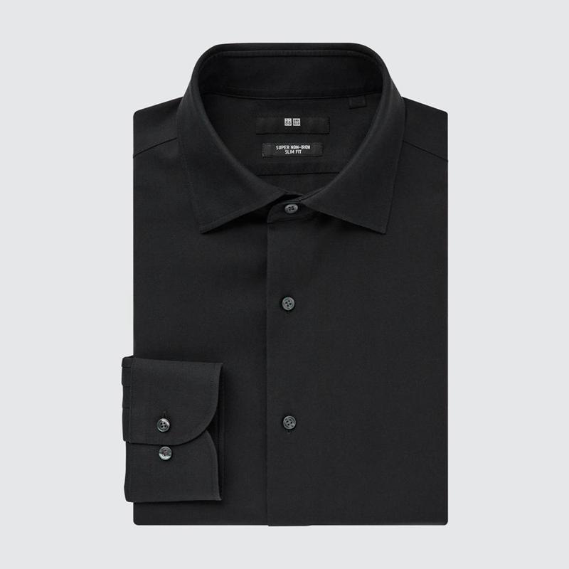 Uniqlo Super Non-Iron Slim Fit (Semi-Cutaway Collar) Men Shirts Black  US |  IUNC-27380