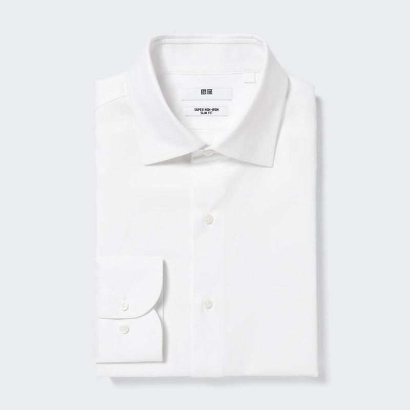 Uniqlo Super Non-Iron Slim Fit (Semi-Cutaway Collar) Men Shirts White  US |  IDMW-89627