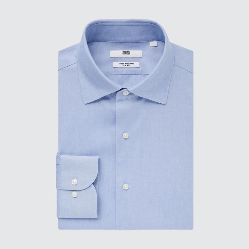 Uniqlo Super Non-Iron Slim Fit (Semi-Cutaway Collar) Men Shirts Light Blue  US |  VIXN-50624