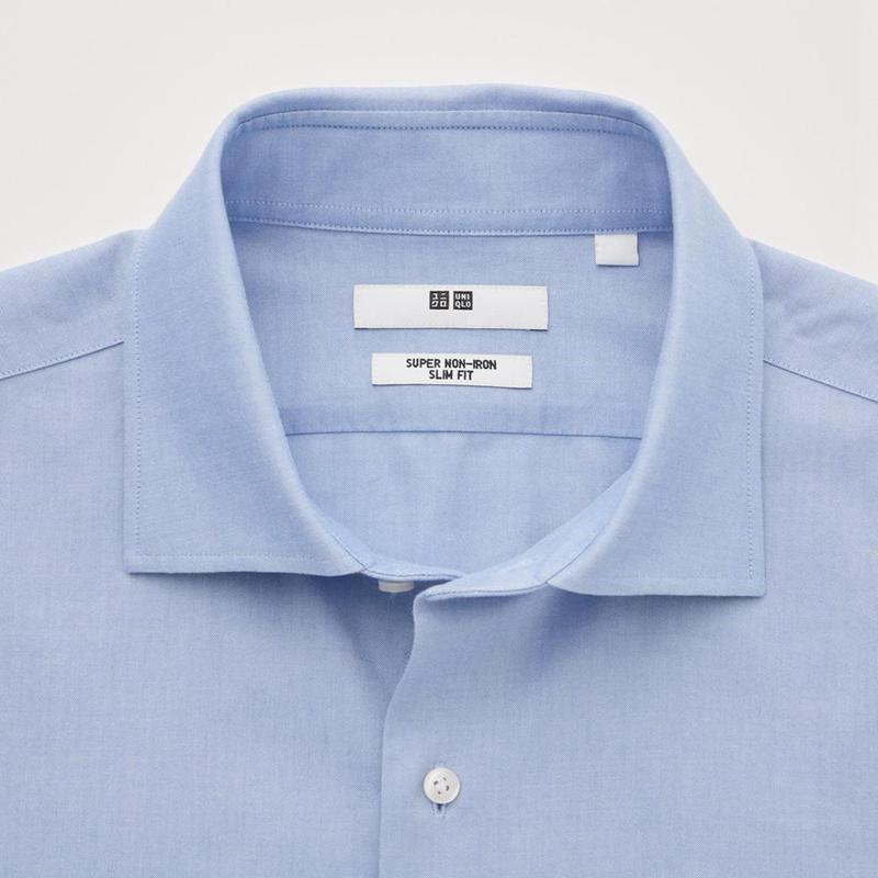 Uniqlo Super Non-Iron Slim Fit (Semi-Cutaway Collar) Men Shirts Light Blue  US |  VIXN-50624