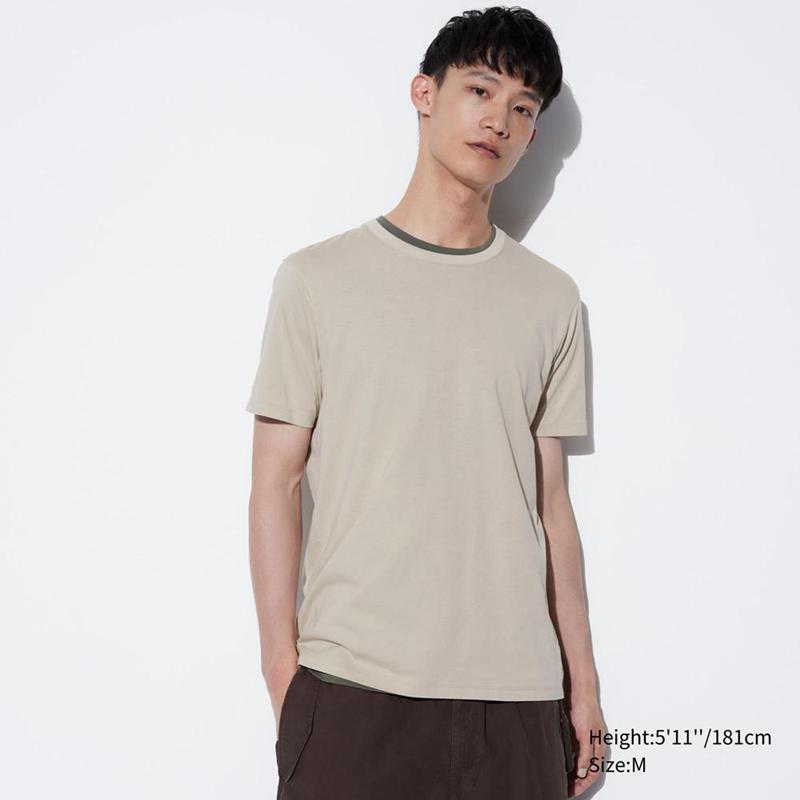 Uniqlo Supima Cotton Crew Neck Men T-Shirt Beige  US |  YJVX-27391