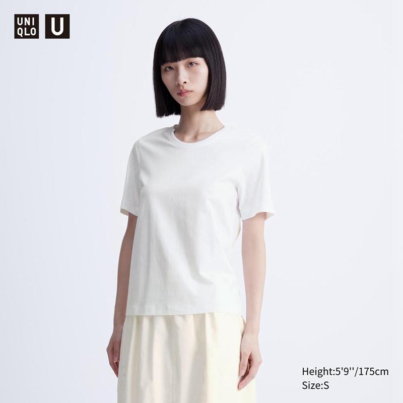 Uniqlo Supima Cotton Crew Neck Women T-Shirts White  US |  HPWI-13528