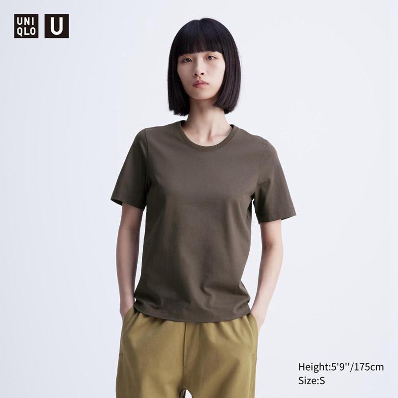 Uniqlo Supima Cotton Crew Neck Women T-Shirts Dark Brown  US |  LWCZ-30214