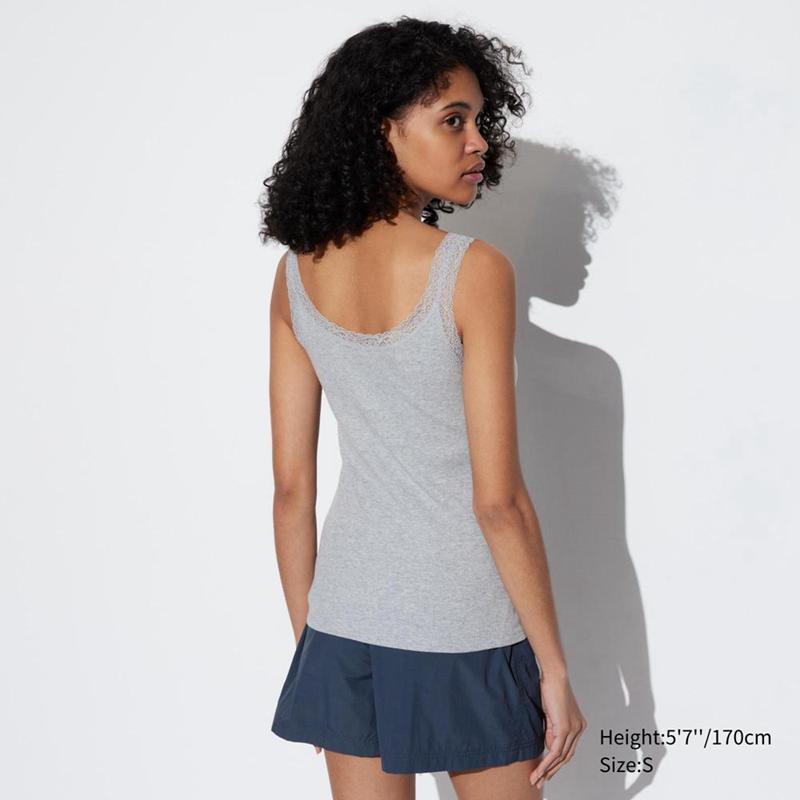 Uniqlo Two-Way Ribbed Lace Women Vest Top White  US |  AHYW-94263