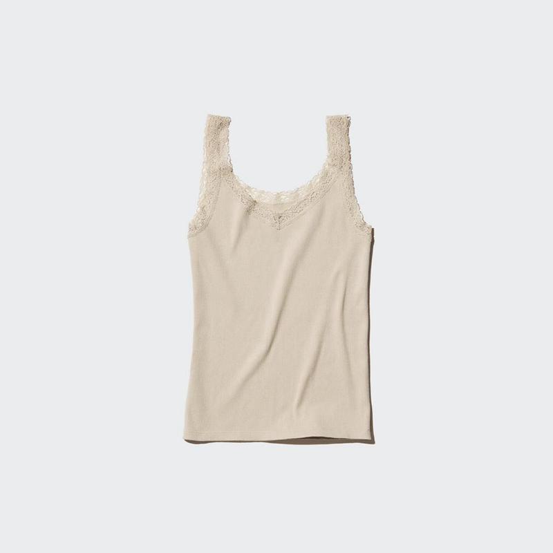 Uniqlo Two-Way Ribbed Lace Women Vest Top White  US |  AHYW-94263