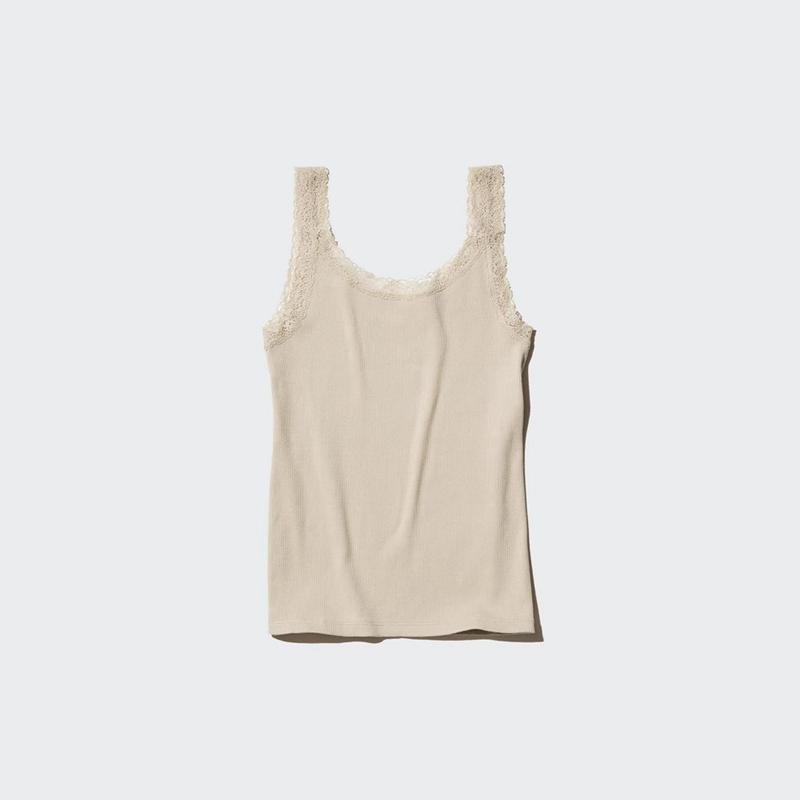 Uniqlo Two-Way Ribbed Lace Women Vest Top White  US |  AHYW-94263