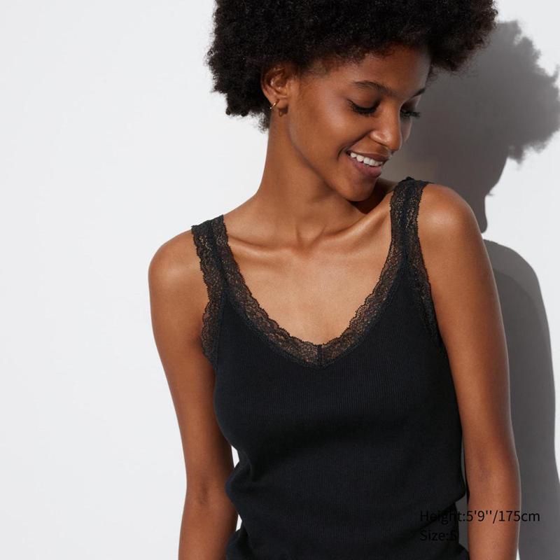 Uniqlo Two-Way Ribbed Lace Women Vest Top Black  US |  LWIP-40289