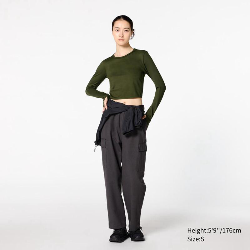 Uniqlo Ultra Stretch AIRism Cropped (Long Sleeve) Women T-Shirts Dark Brown  US |  SEWC-63275