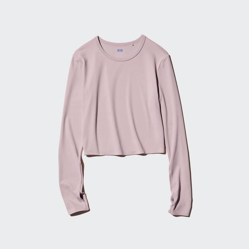 Uniqlo Ultra Stretch AIRism Cropped (Long Sleeve) Women T-Shirts Pink  US |  LDSZ-64078