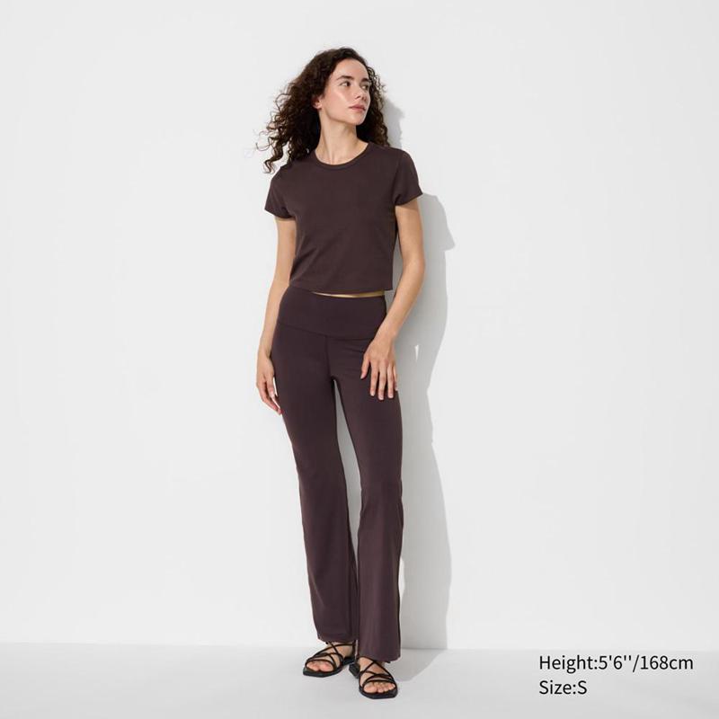 Uniqlo Ultra Stretch AIRism Cropped Women T-Shirts Brown  US |  MUQH-50971