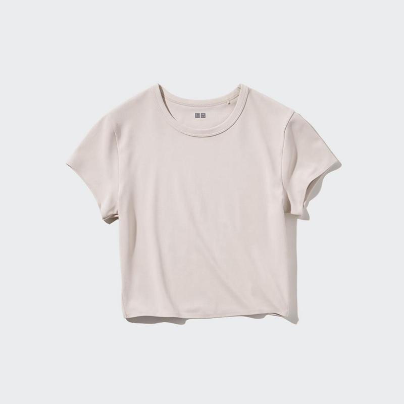 Uniqlo Ultra Stretch AIRism Cropped Women T-Shirts Brown  US |  MUQH-50971