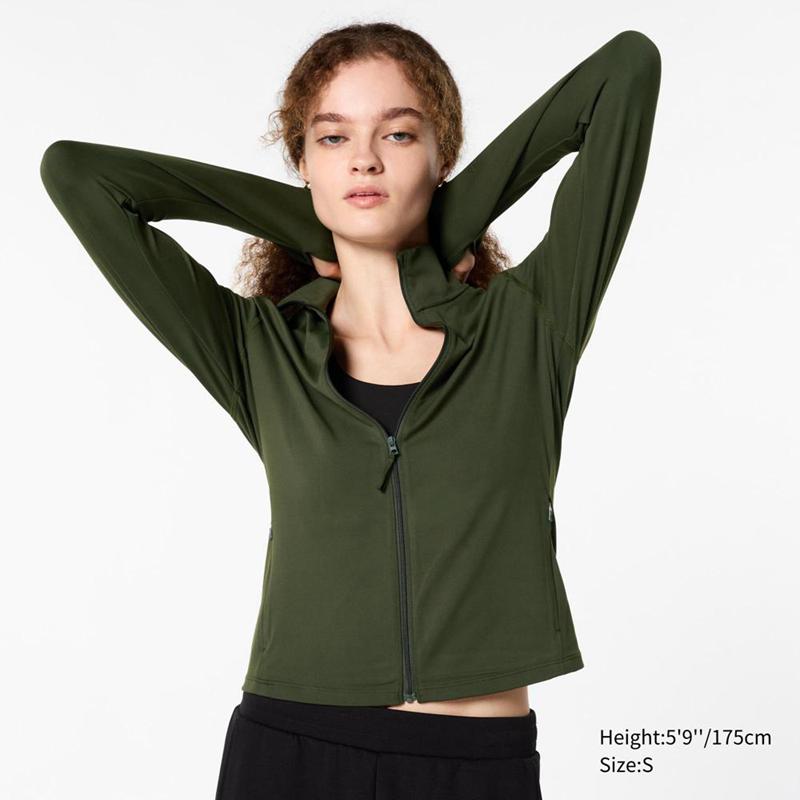 Uniqlo Ultra Stretch AIRism Full-Zip Women Jackets Dark Green  US |  ASJD-38265